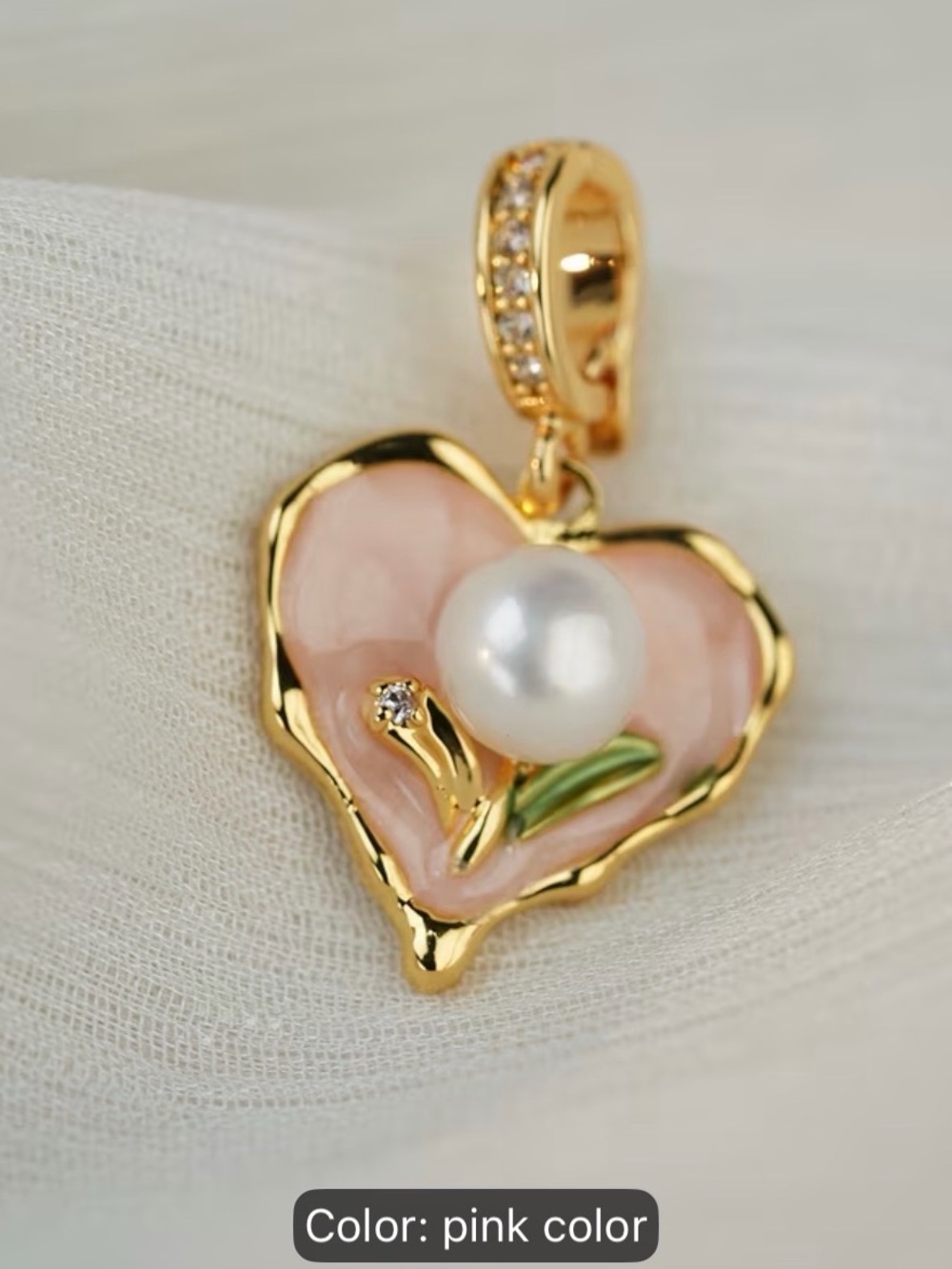 Gold Heart Pendant with Pink Enamel & Pearl Accent - Women Jewelry